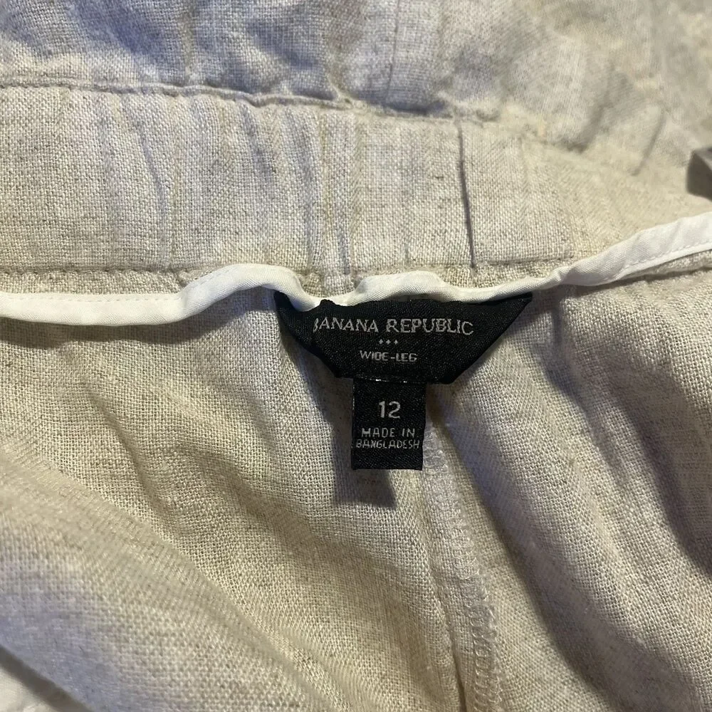 Banana Republic Pants Womens 12 Wide Leg Paperbag Waist Belted Linen Blend Flax
